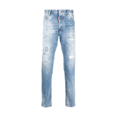 DSQUARED2 FW23 Distressed Slim Fit Straight Jeans Navy Blue S71LB1254S30664-470