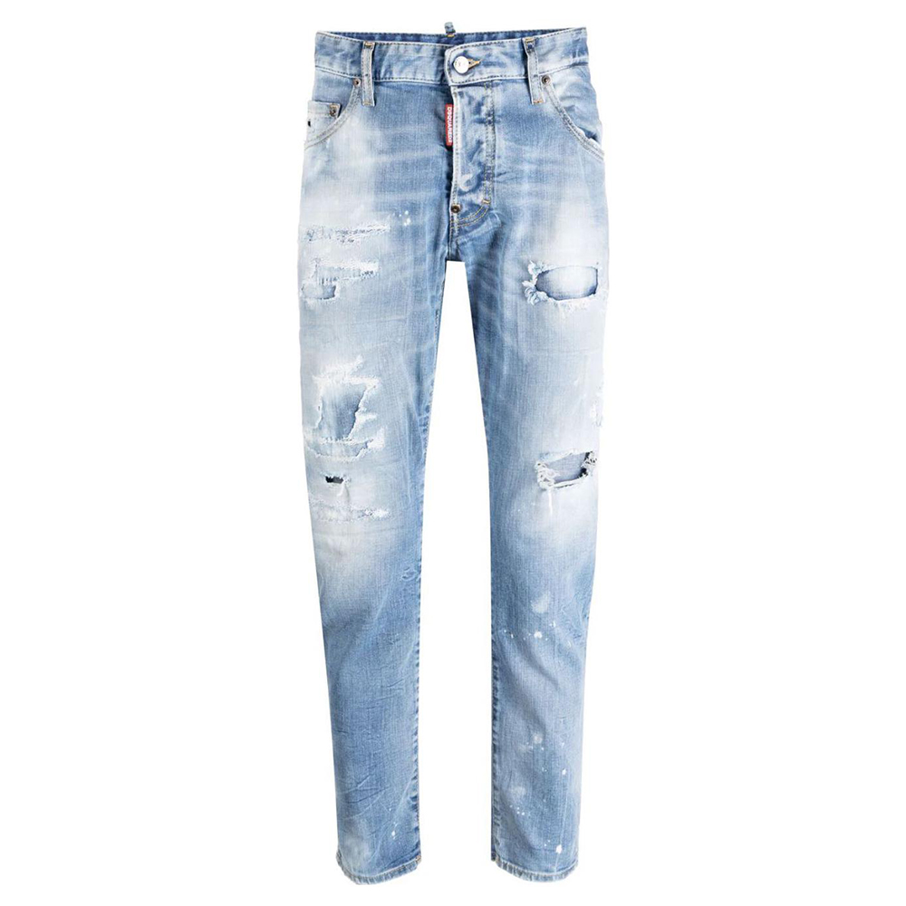 DSQUARED2 FW23 Distressed Tapered Fit Jeans  Blue Denim S71LB1253S30664-470