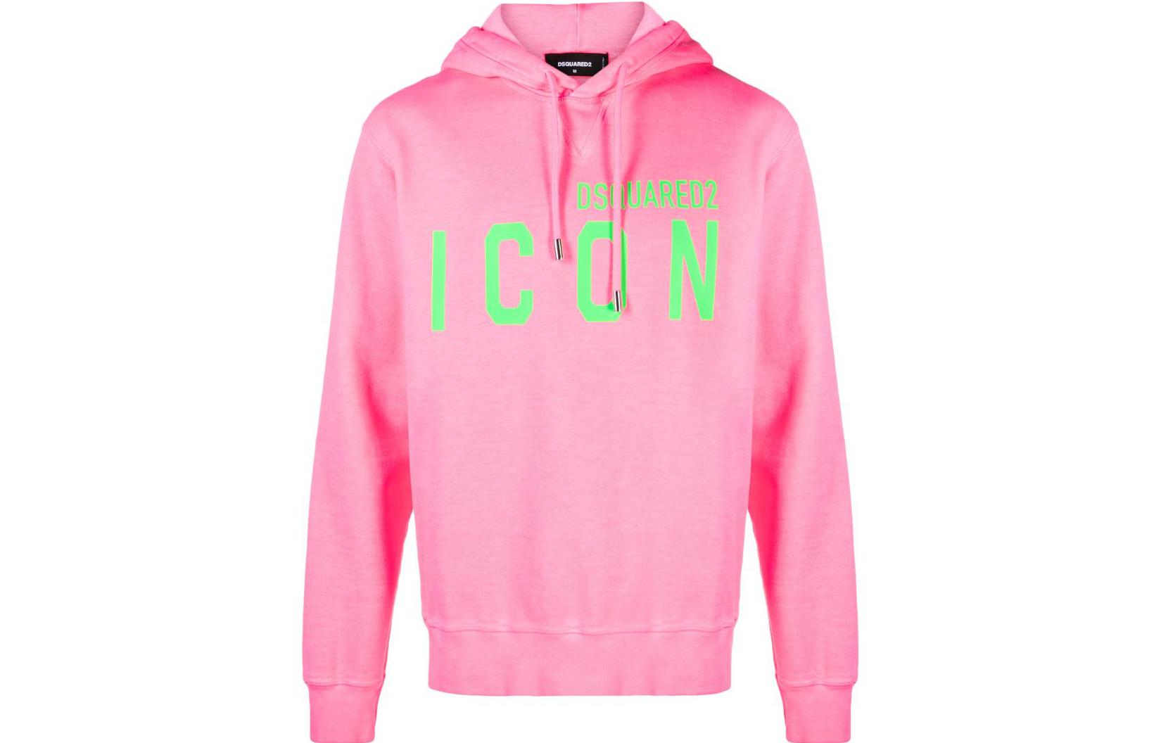 Dsquared2 FW23 Fluorescent Pink Logo Print Hoodie Men’s Casual Long Sleeve. S79GU0118S25030-911