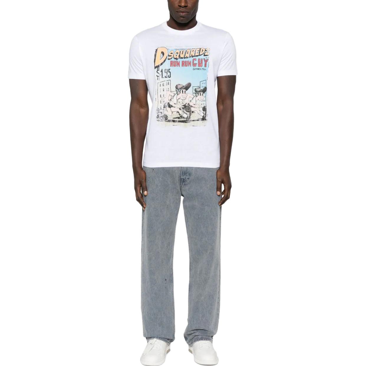 Lookbook DSQUARED2 男士白色字母印花短袖圆领T恤 FW23款。 S74GD1226S23009-100