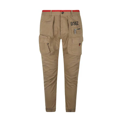 DSQUARED2 FW23 Logo Print Button Tapered Cargo Pants Men Light Brown S71KB0571S52240-124