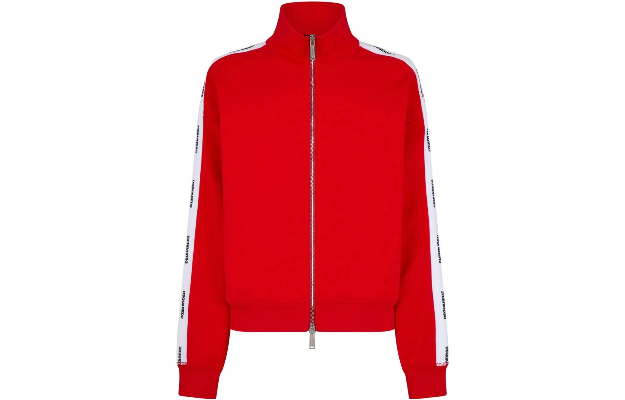 Dsquared2 FW23 Logo Trim Zip High Neck Sweatshirt Red Fashion. S74HG0155S25551-312