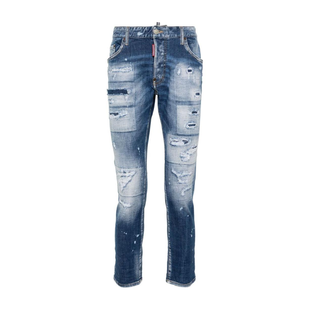 DSQUARED2 FW23 Mid-Rise Tapered Distressed Washed Indigo Jeans for Men. S74LB1439S30872-470