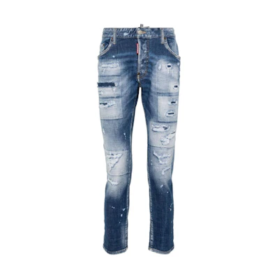 DSQUARED2 FW23 Mid-Rise Tapered Distressed Washed Indigo Jeans for Men. S74LB1439S30872-470