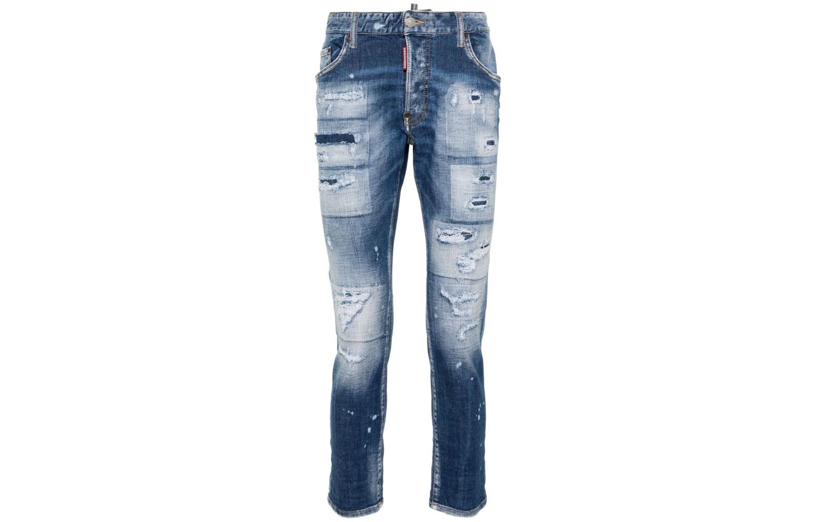 DSQUARED2 FW23 Mid-Rise Tapered Distressed Washed Indigo Jeans for Men. S74LB1439S30872-470 圖 2