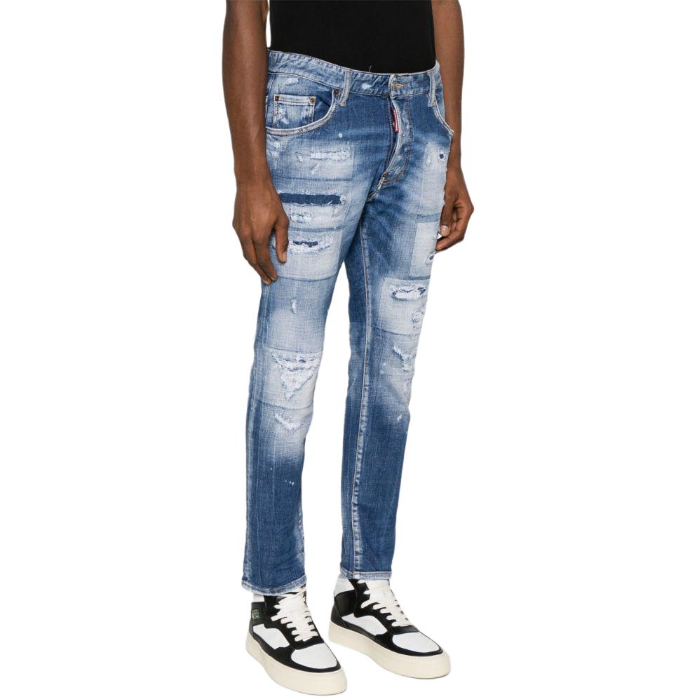 DSQUARED2 FW23 Mid-Rise Tapered Distressed Washed Indigo Jeans for Men. S74LB1439S30872-470 圖 5