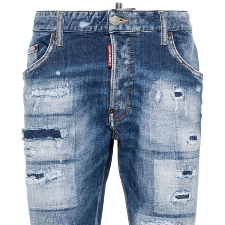 DSQUARED2 FW23 Mid-Rise Tapered Distressed Washed Indigo Jeans for Men. S74LB1439S30872-470 圖 7
