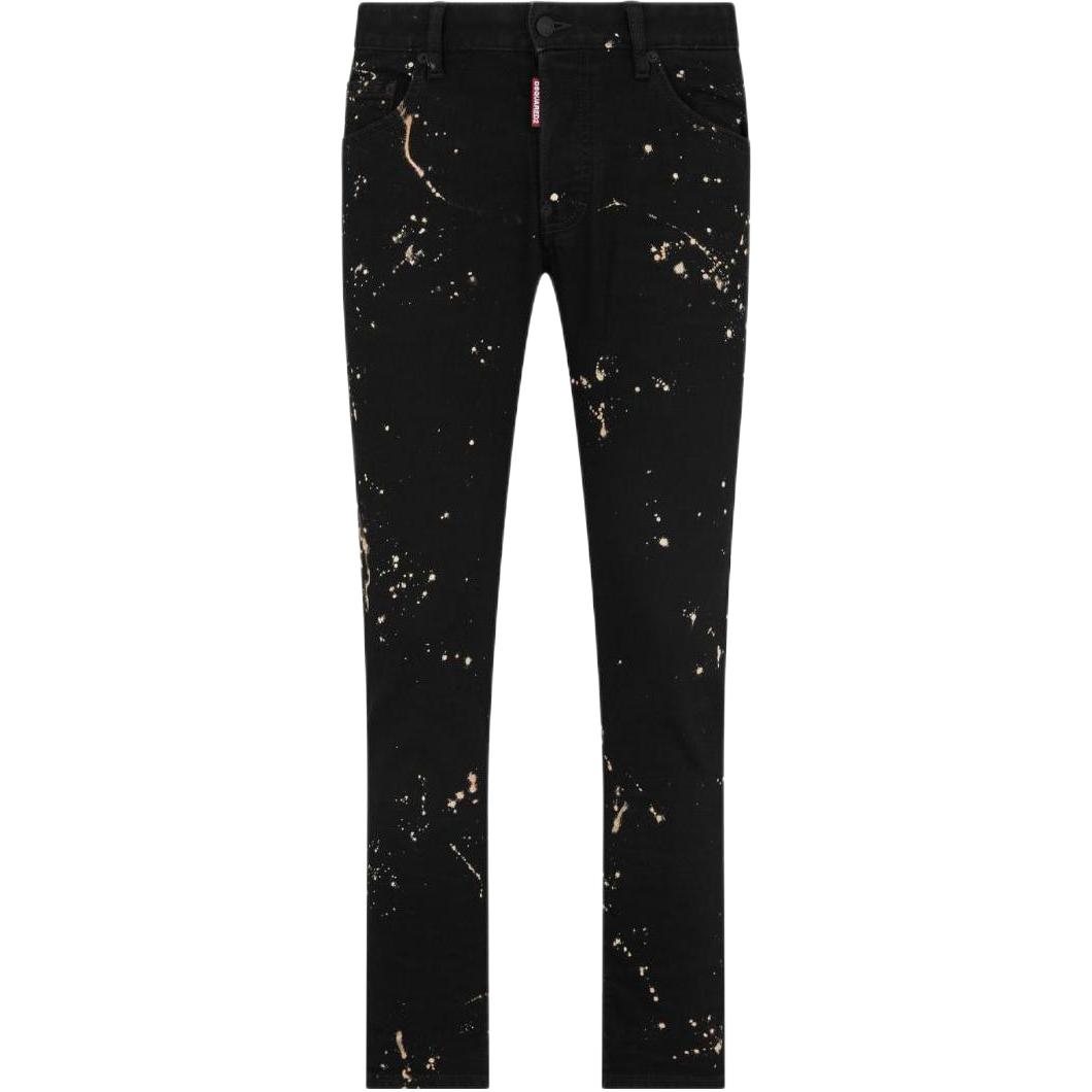 DSQUARED2 FW23 Paint-Splatter Slim Straight Jeans Men Black S79LA0071S30564-900