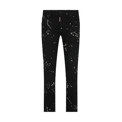 DSQUARED2 FW23 Paint-Splatter Slim Straight Jeans Men Black S79LA0071S30564-900