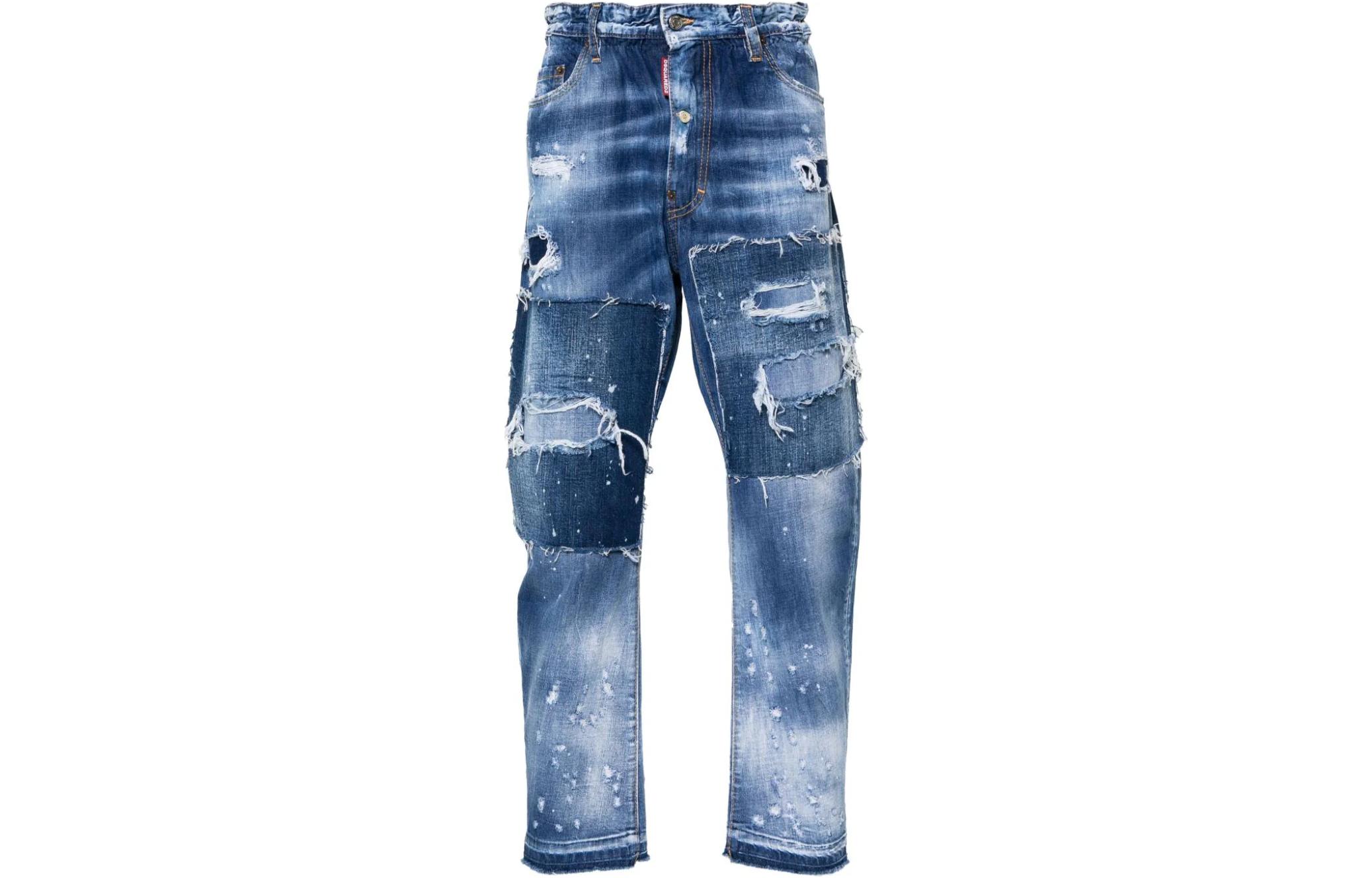 DSQUARED2 FW23 Patch Distressed Button Straight Jeans Men Blue S74LB1459S30309-470 圖 2