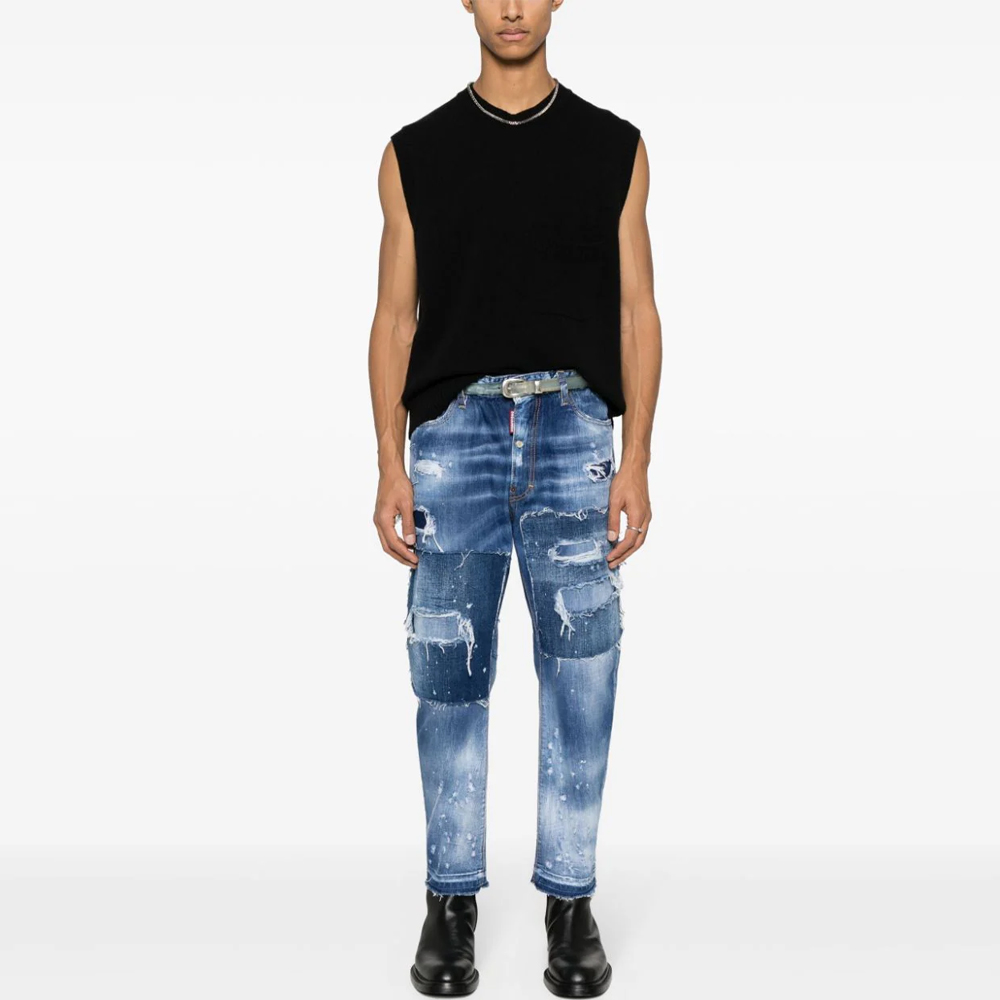 DSQUARED2 FW23 Patch Distressed Button Straight Jeans Men Blue S74LB1459S30309-470 圖 3