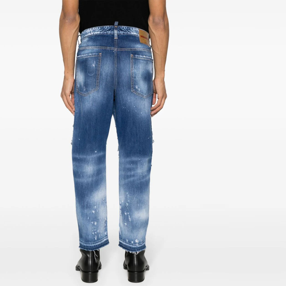 DSQUARED2 FW23 Patch Distressed Button Straight Jeans Men Blue S74LB1459S30309-470 圖 4