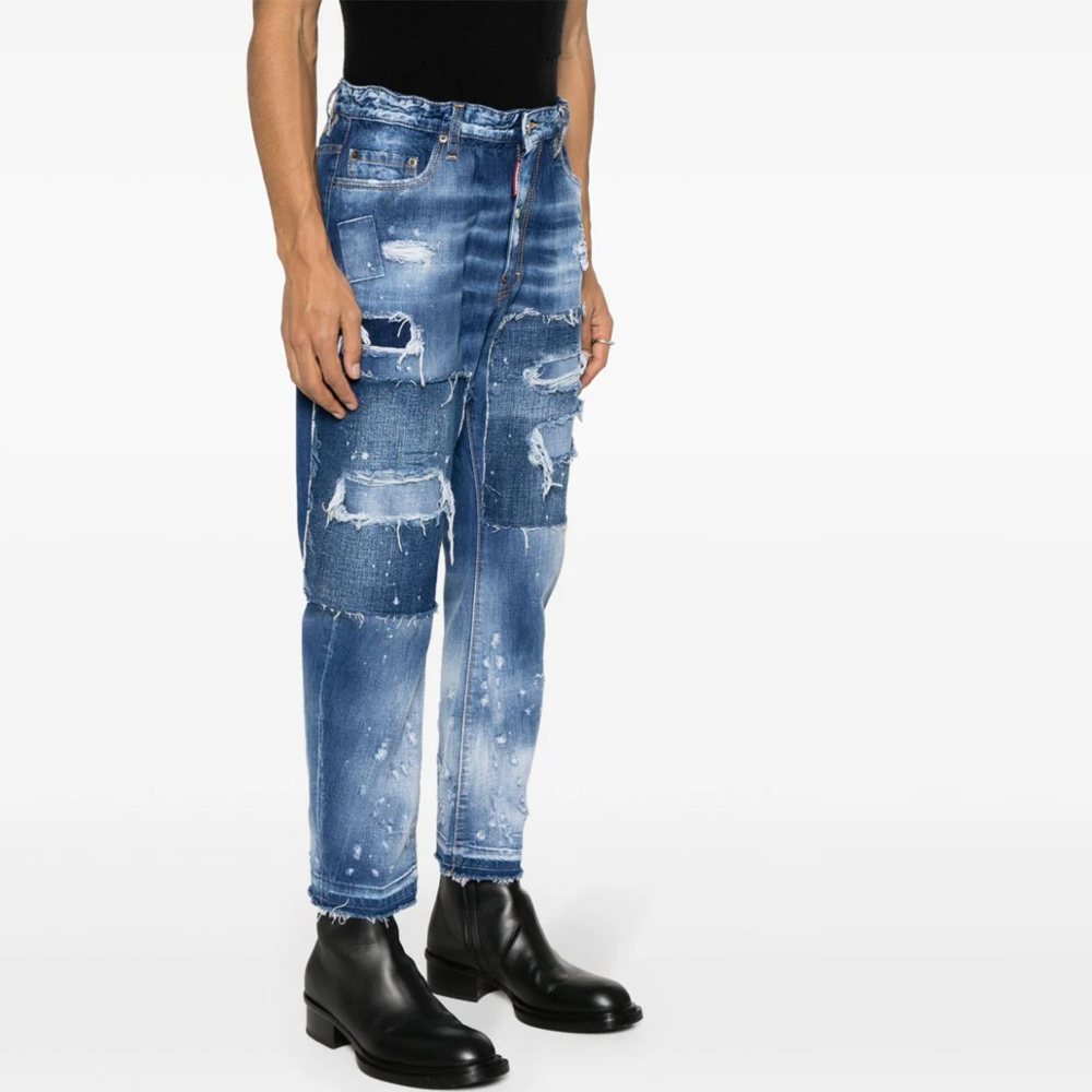 DSQUARED2 FW23 Patch Distressed Button Straight Jeans Men Blue S74LB1459S30309-470 圖 5