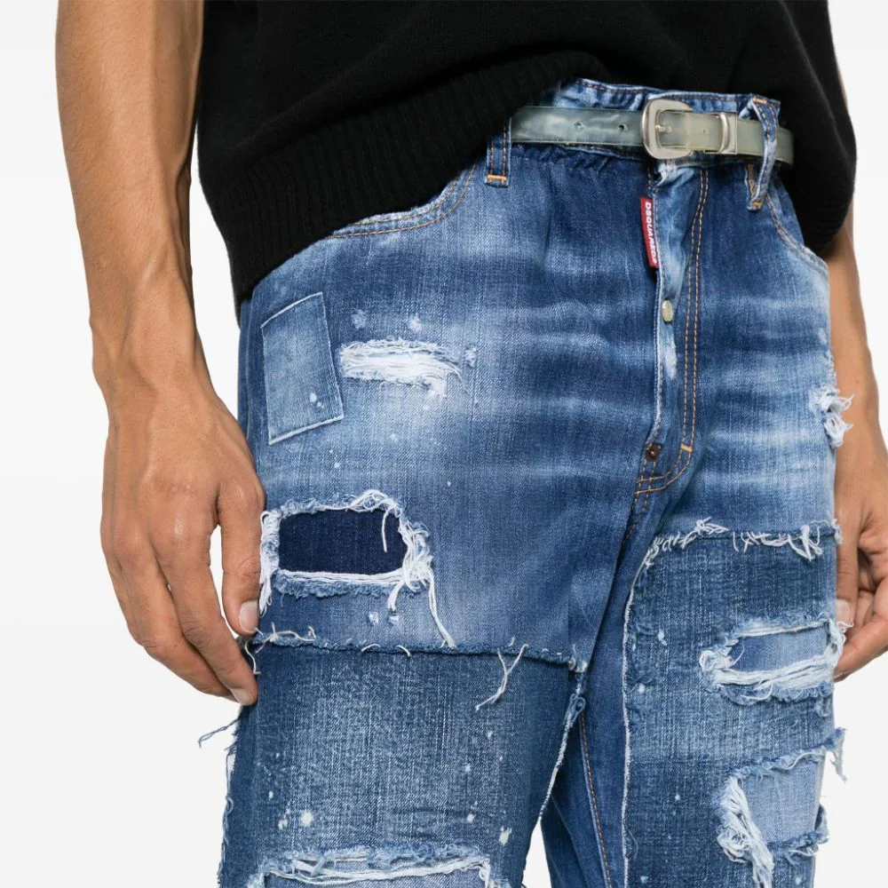 DSQUARED2 FW23 Patch Distressed Button Straight Jeans Men Blue S74LB1459S30309-470 圖 6