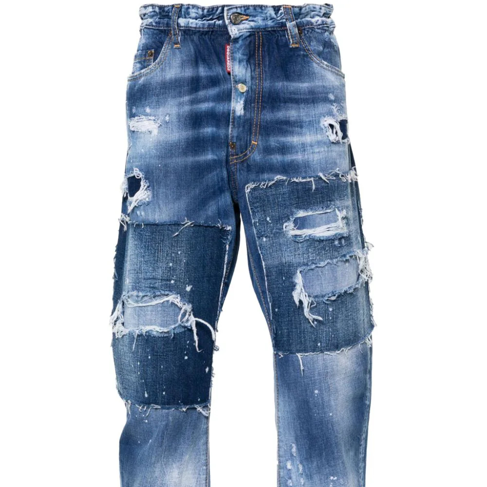 DSQUARED2 FW23 Patch Distressed Button Straight Jeans Men Blue S74LB1459S30309-470 圖 7