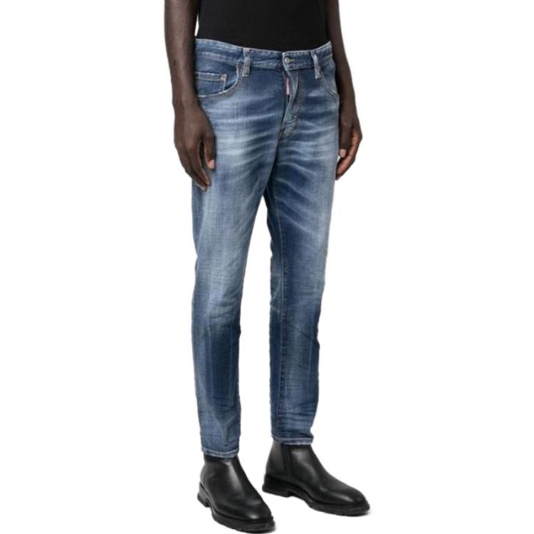 Shop DSQUARED2 FW23 男士纯色直筒牛仔裤 深蓝色 S74LB1317S30664470
