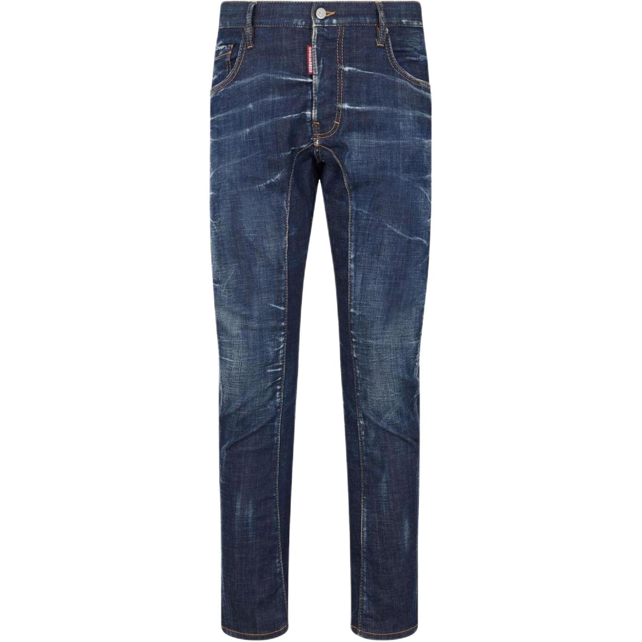 DSQUARED2 FW23 Straight Fit Mid-Rise Logo Patch Jeans Men’s Blue S74LB1487S30342-470