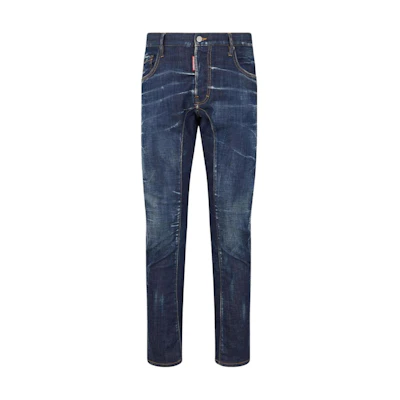 DSQUARED2 FW23 Straight Fit Mid-Rise Logo Patch Jeans Men’s Blue S74LB1487S30342-470