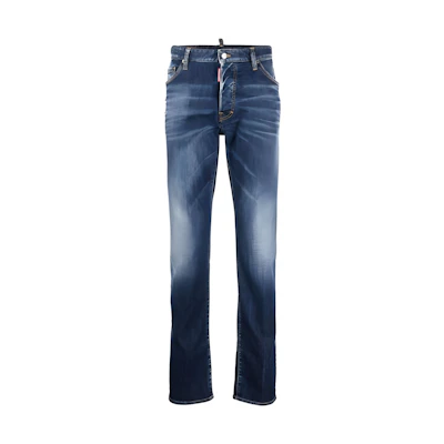 DSQUARED2 FW23 Washed Slim Fit Straight-Leg Denim Jeans Men Dark Blue S74LB1461S30789-470