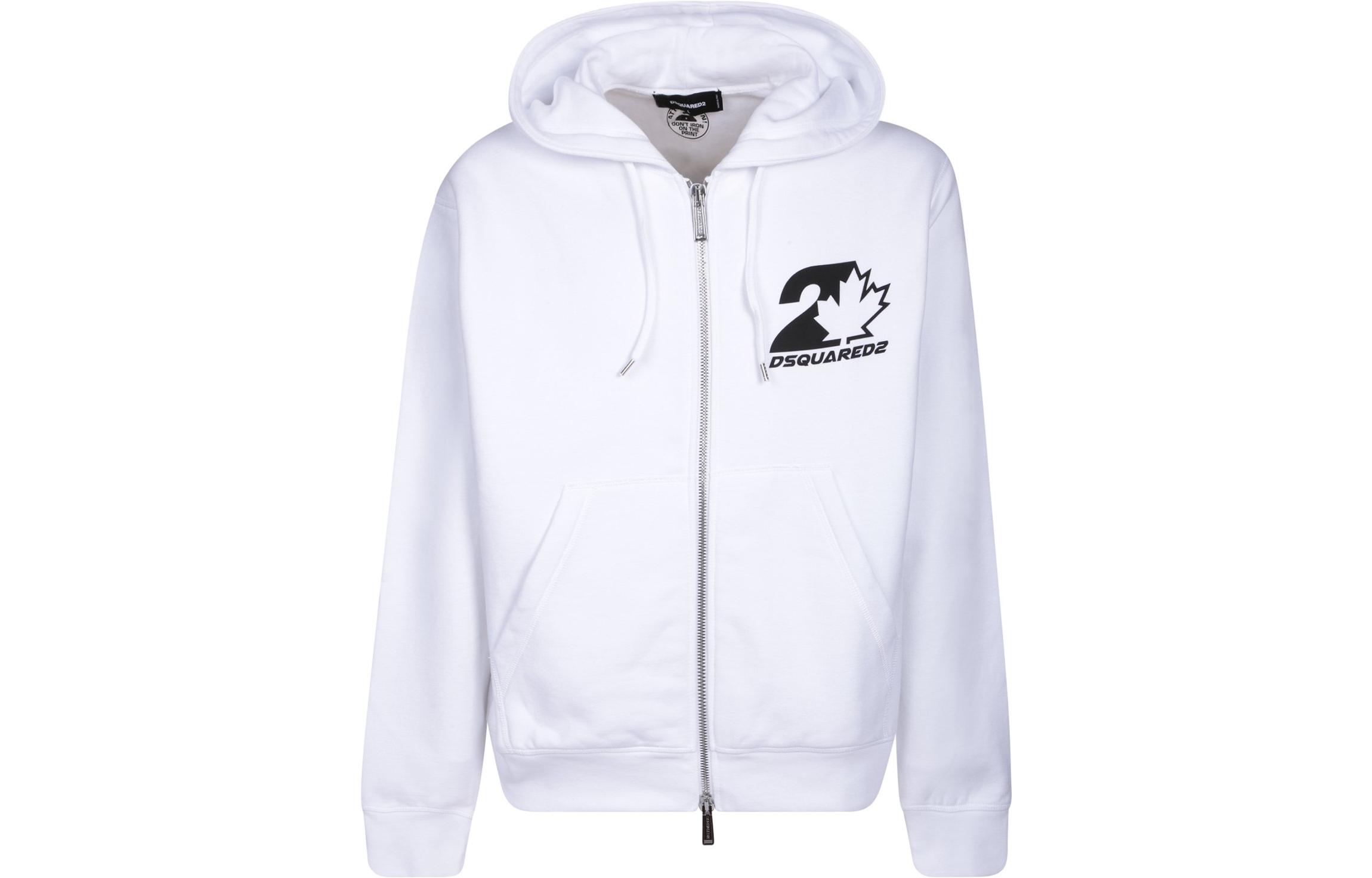Dsquared2 FW23 White Letter Print Zip Hoodie S74HG0148S25516-100