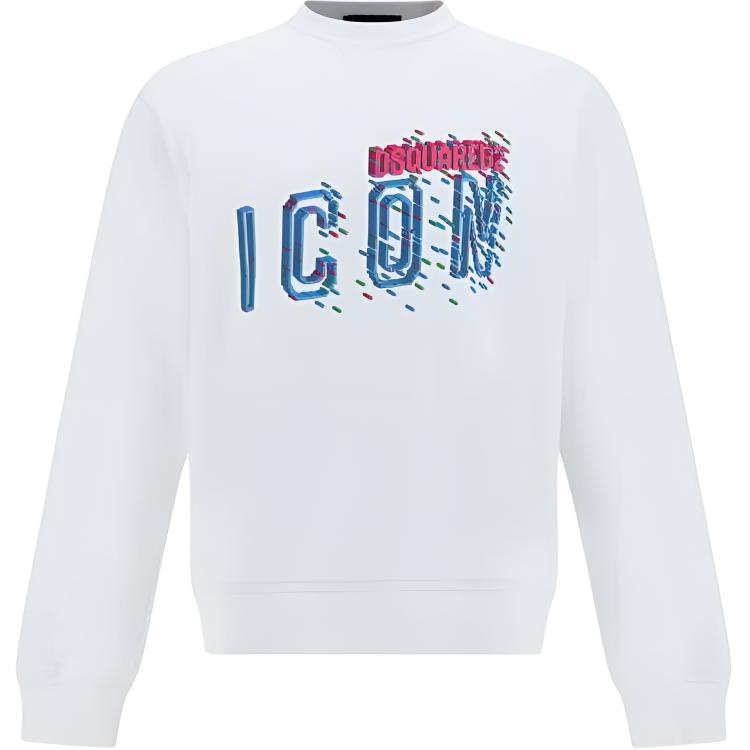Dsquared2 FW23 White Ribbed Logo Print Crewneck Sweatshirt. S79GU0109S25516100