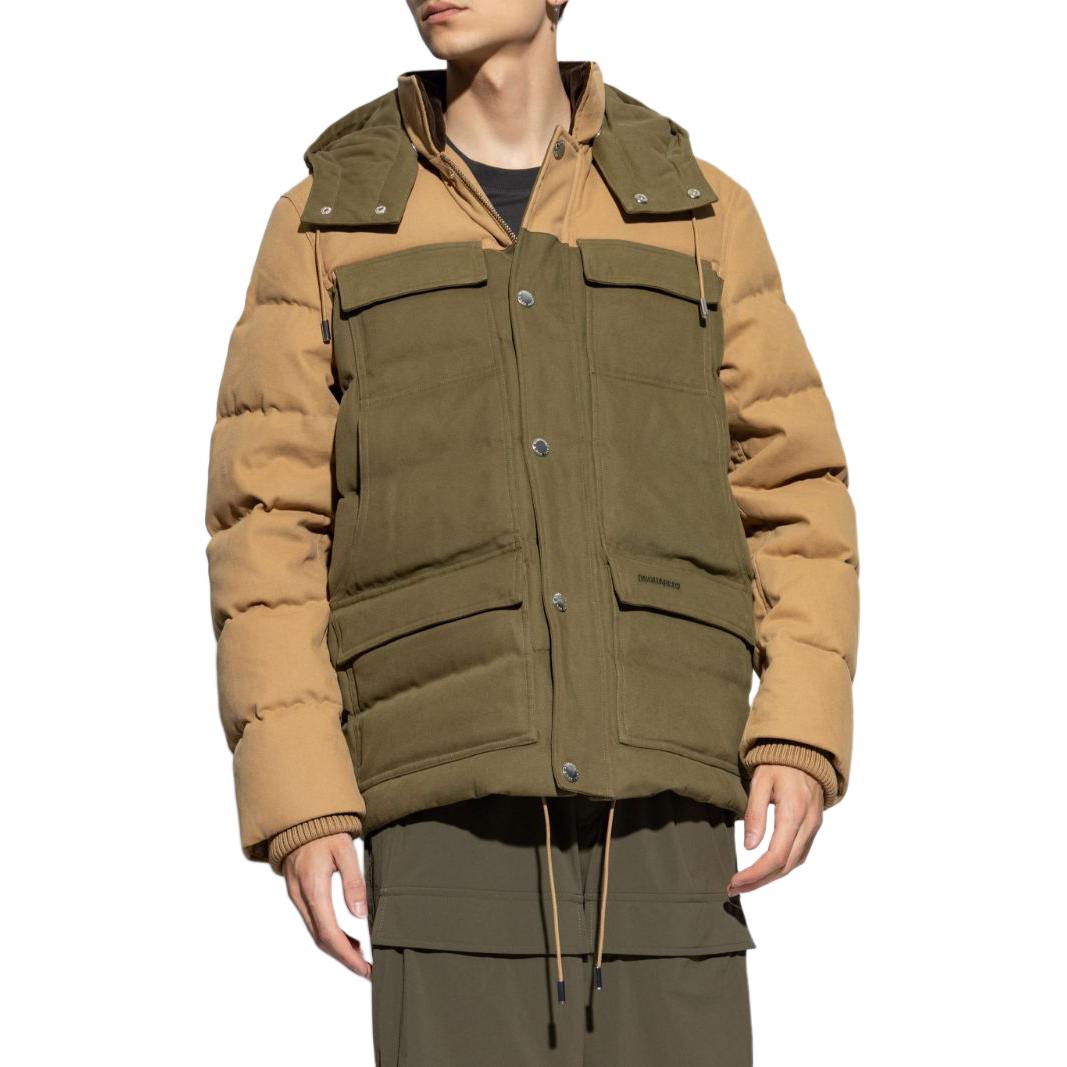 Shop DSQUARED2 FW24可拆式帽刺繡Logo羽絨外套綠色男款 S74AM1503D35141-726