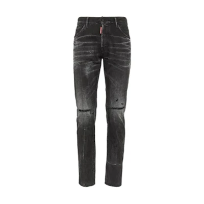 DSQUARED2 FW24 Slim Distressed Long Black Jeans with Zipper and Button Closure. S74LB1562D30009-24A