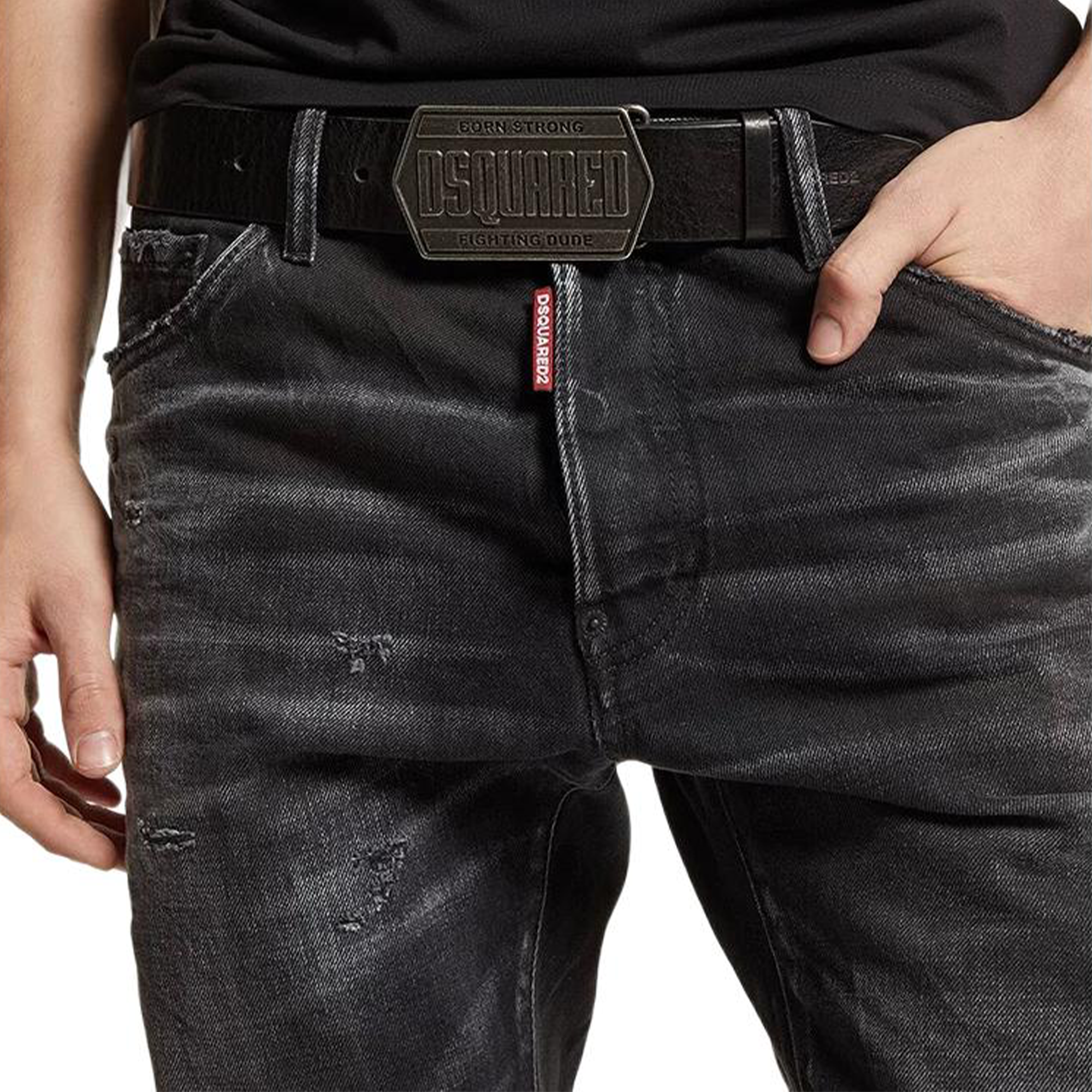 DSQUARED2 FW24 Slim Distressed Long Black Jeans with Zipper and Button Closure. S74LB1562D30009-24A 圖 6