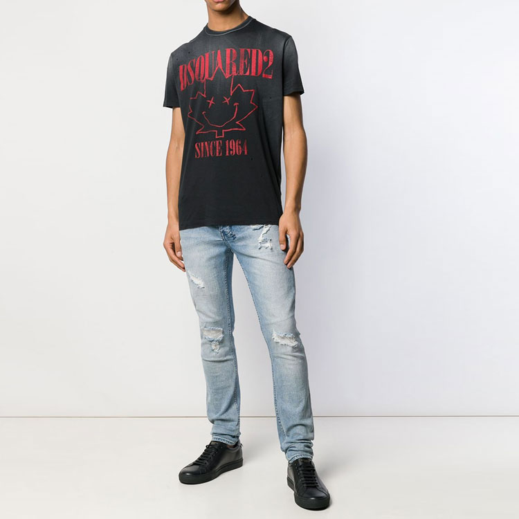 Lookbook DSQUARED2 渐变标志印花圆领T恤 黑色 S71GD0830S21600-900