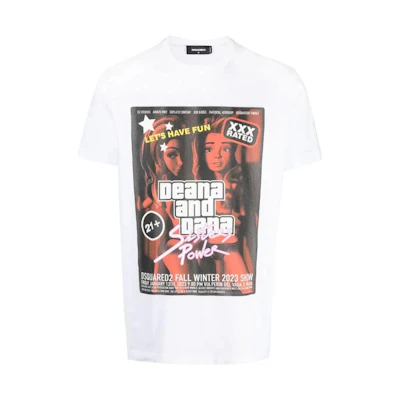 DSQUARED2 Graphic Print Crewneck Short Sleeve T-Shirt White Mens S71GD1337S23009-100