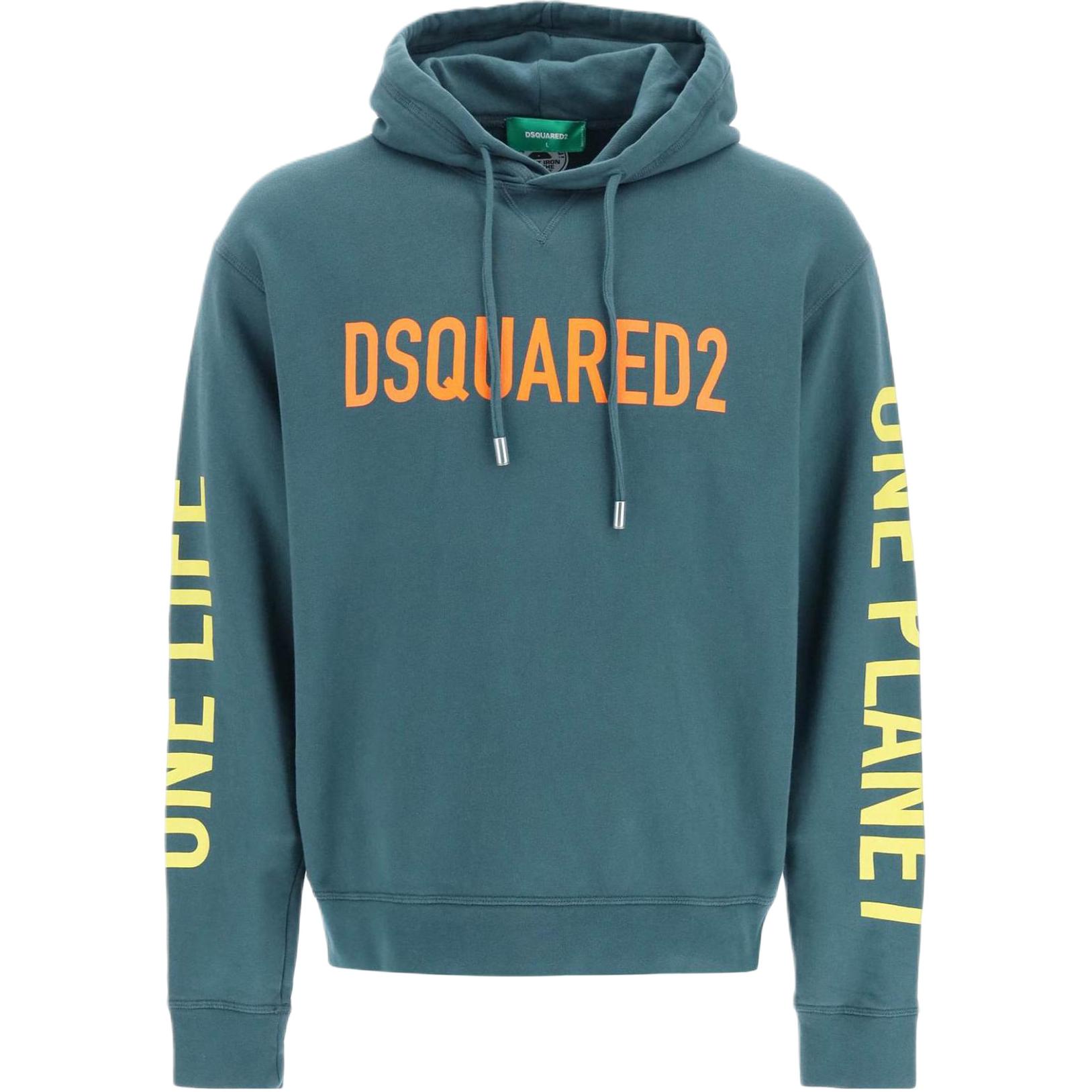 Dsquared2 Green Logo Print Drawstring Hoodie S78GU0065S25568-610