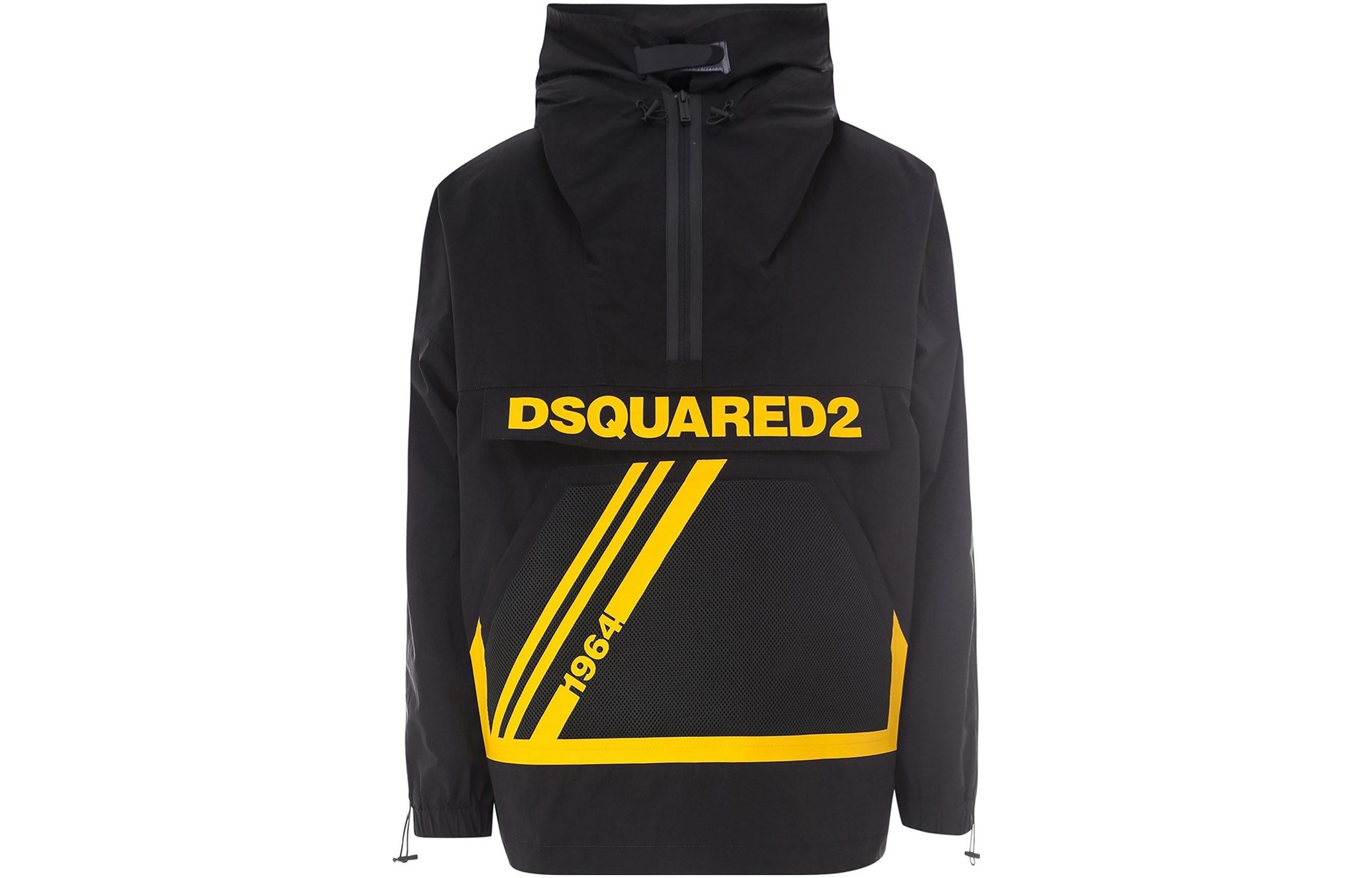 Order DSQUARED2 ハーフジップ フーディジャケット ロゴプリント ブラック S74AM1140S53578-900