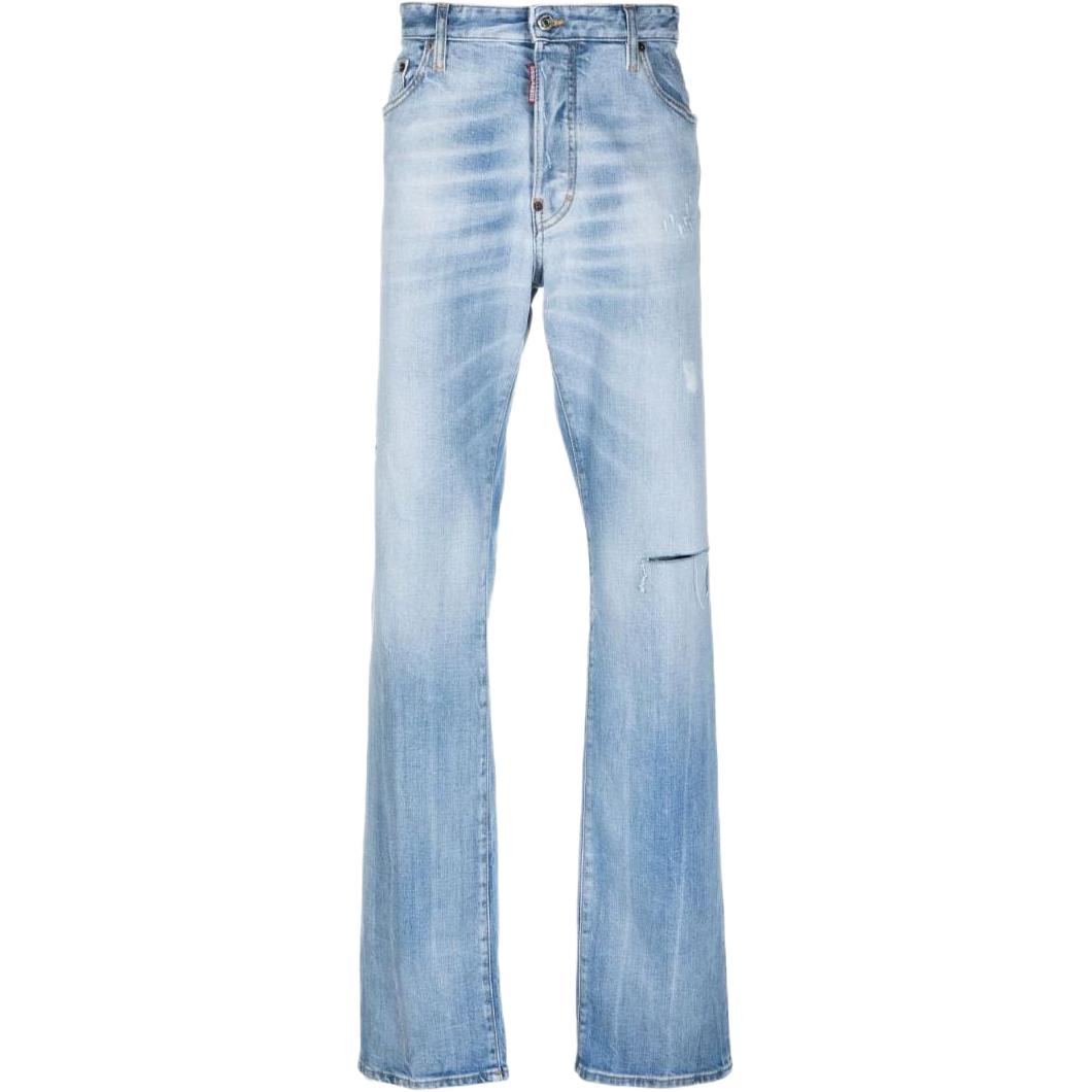 DSQUARED2 Light Blue Distressed Low-Rise Straight Jeans for Men. S74LB1353S30663-470