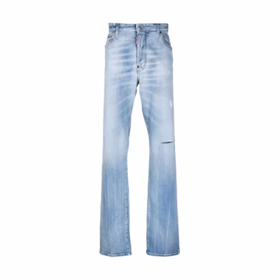 DSQUARED2 Light Blue Distressed Low-Rise Straight Jeans for Men. S74LB1353S30663-470