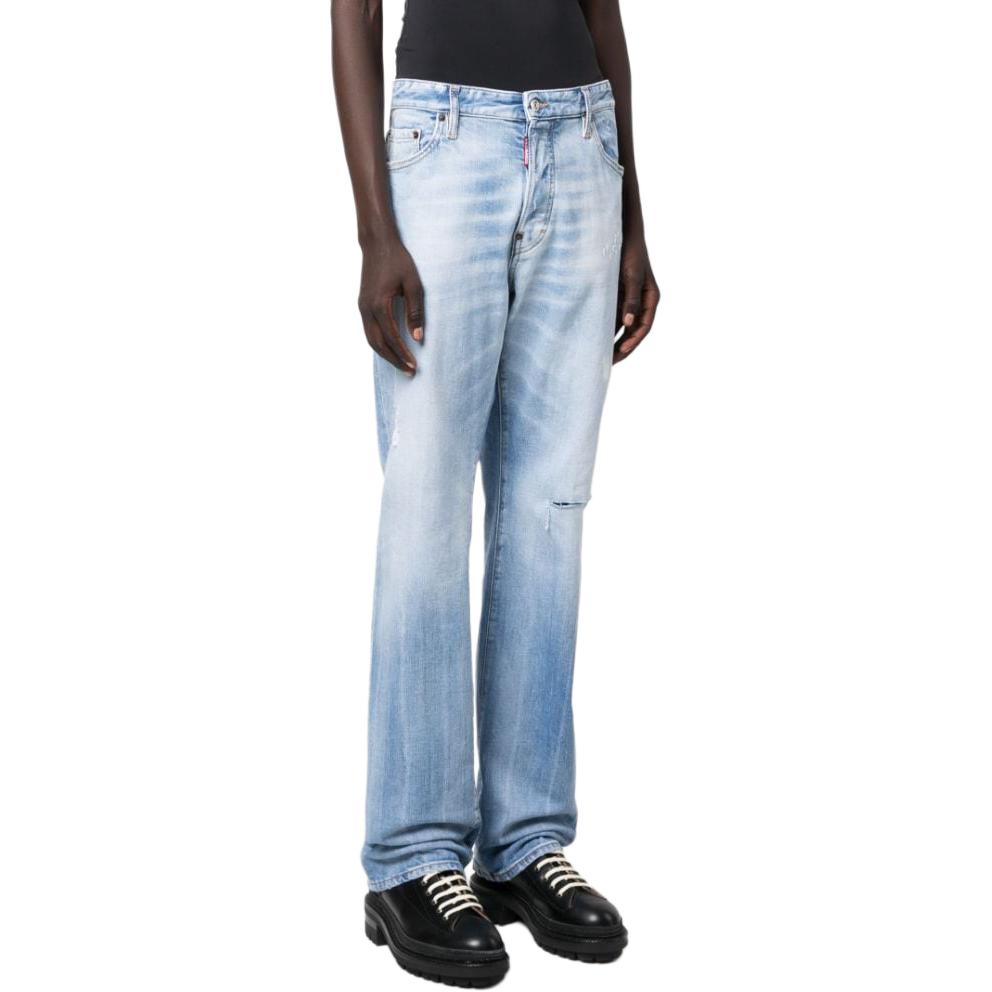 DSQUARED2 Light Blue Distressed Low-Rise Straight Jeans for Men. S74LB1353S30663-470 圖 5