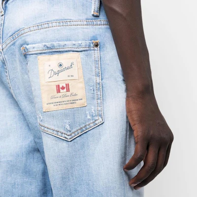 DSQUARED2 Light Blue Distressed Low-Rise Straight Jeans for Men. S74LB1353S30663-470 Details for DSQUARED2 Light Blue Distressed Low-Rise Straight Jeans for Men. S74LB1353S30663-470