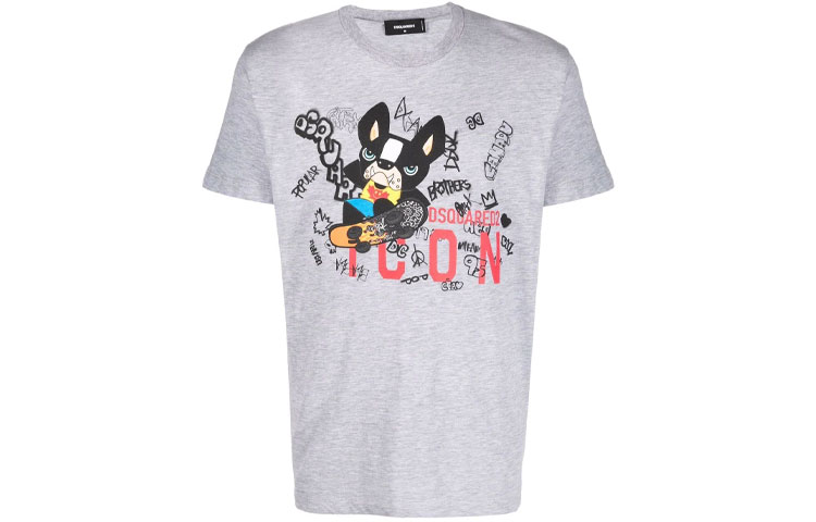 Order DSQUARED2 涂鸦卡通印花灰色短袖T恤 休闲装 S79GC0045S22146-857