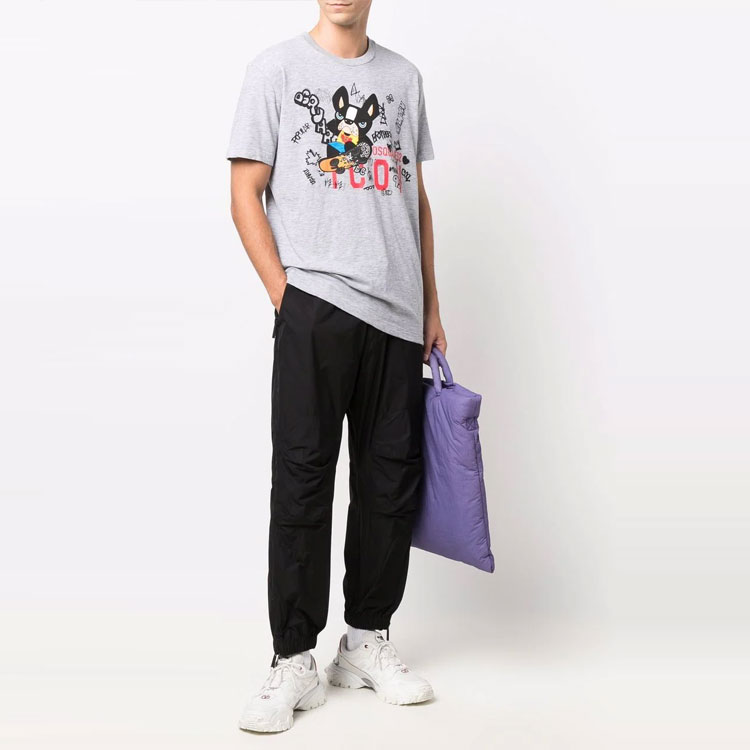 Lookbook DSQUARED2 涂鸦卡通印花灰色短袖T恤 休闲装 S79GC0045S22146-857