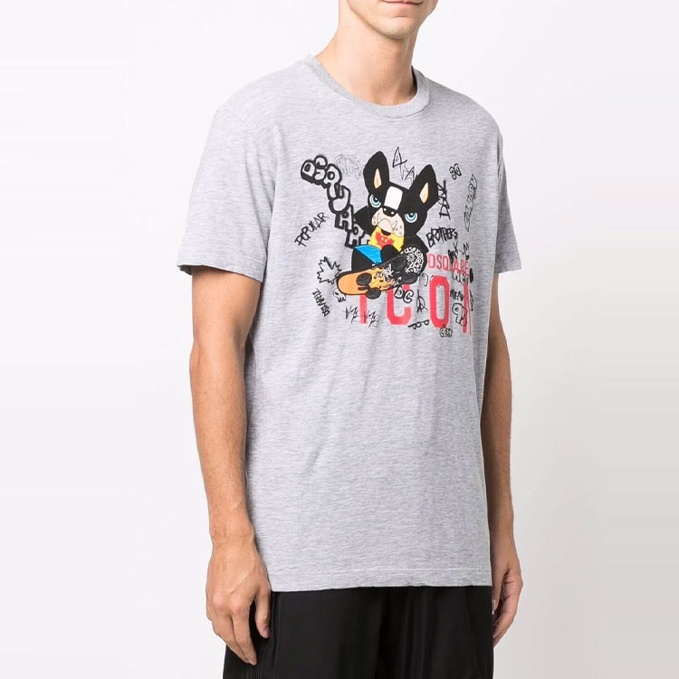 Shop DSQUARED2 涂鸦卡通印花灰色短袖T恤 休闲装 S79GC0045S22146-857