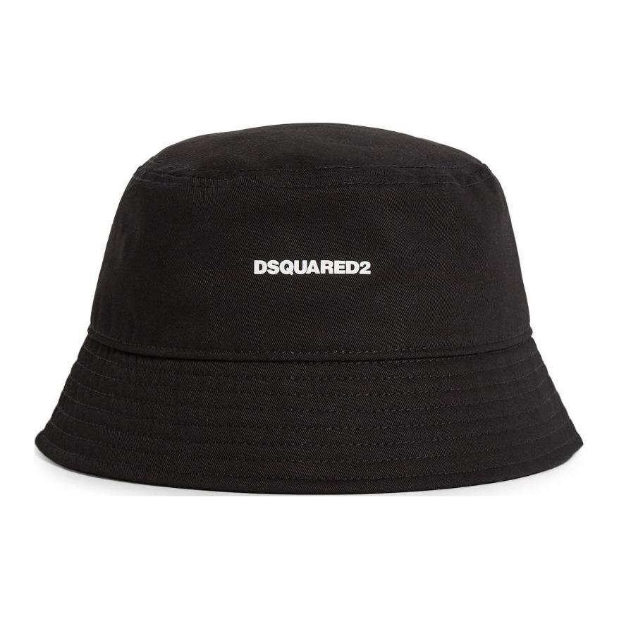 DSQUARED2 Logo Print Cotton Bucket Hat Black - Unisex Couples Style HAM007305C00001M063