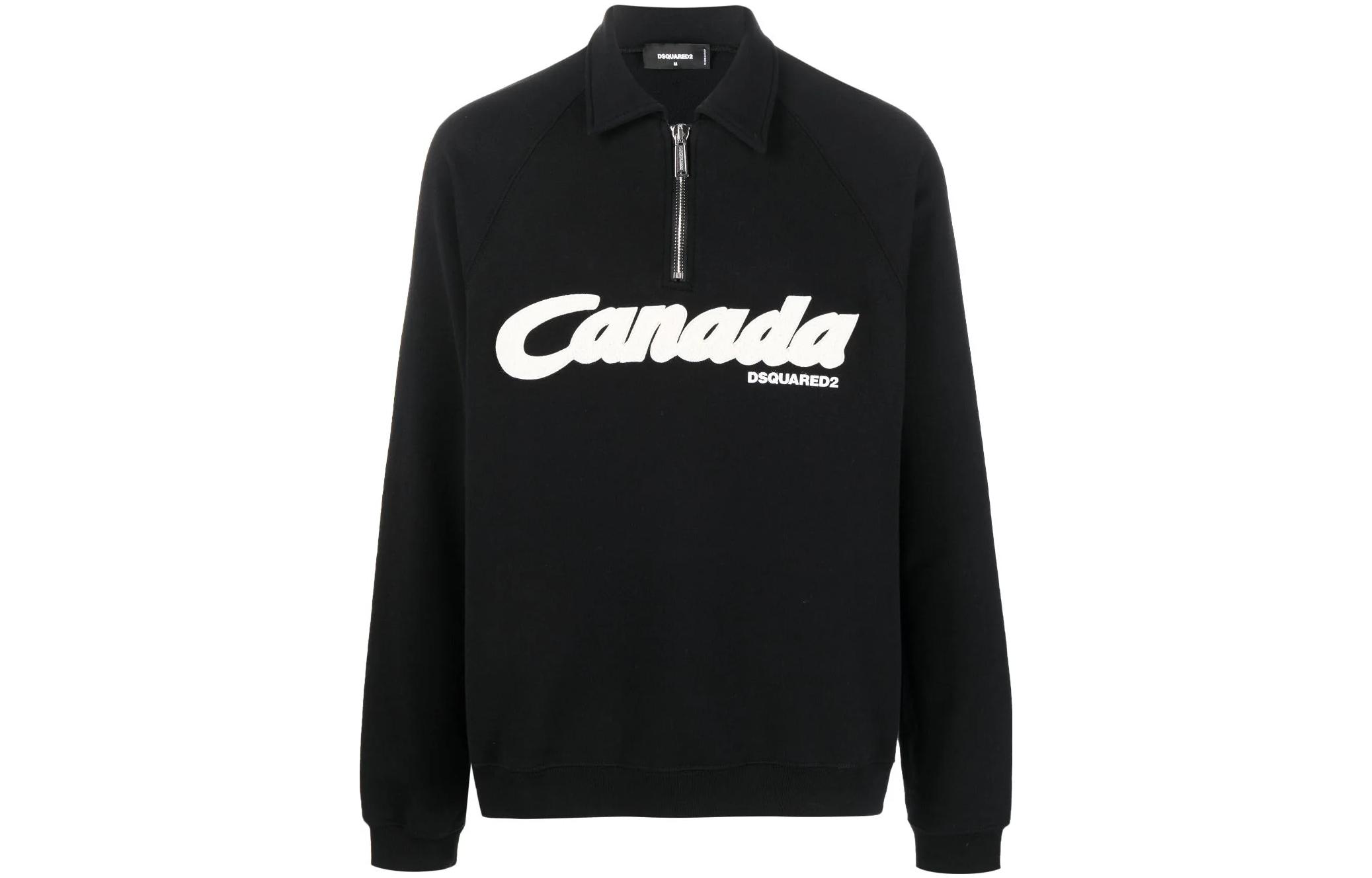 Dsquared2 Logo Print Half-Zip Collared Sweatshirt Black S74GU0714S25551-900