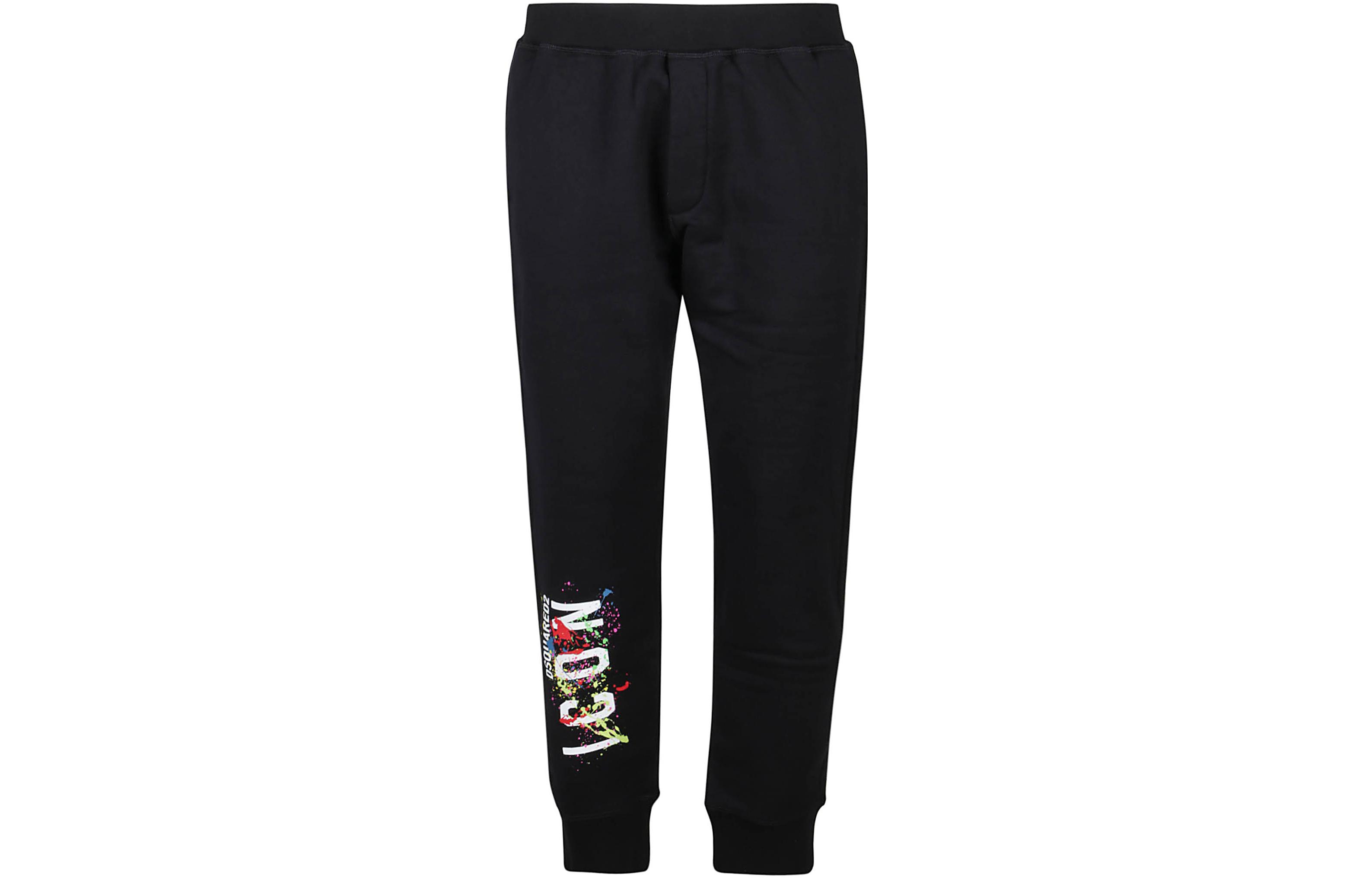 Order DSQUARED2 黑色LOGO印花純色休閒運動長褲 S79KA0034S25516-900