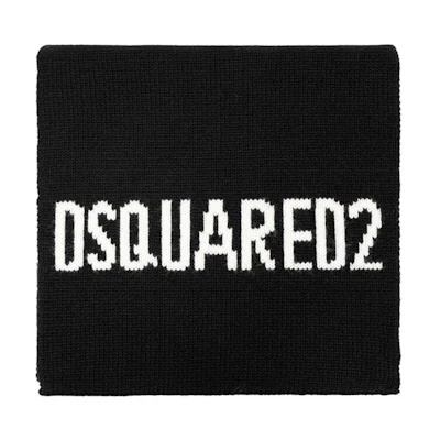 DSQUARED2 Logo Wool Knit Scarf Men’s Black KNM016401W04328