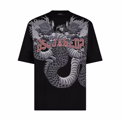 DSQUARED2 Loose Fit Graphic Print Crew Neck T-Shirt Black Mens S74GD1214S23009-900