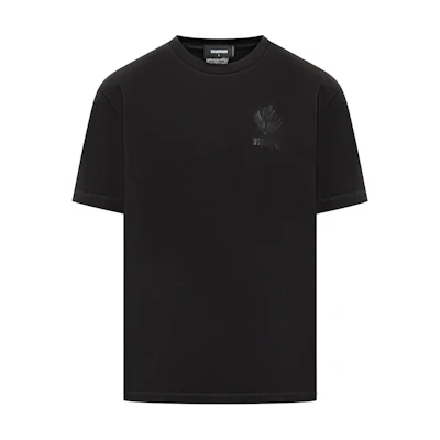 DSQUARED2 Maple Leaf Print Crew Neck Short Sleeve T-Shirt Black S74GD1302D20020-900