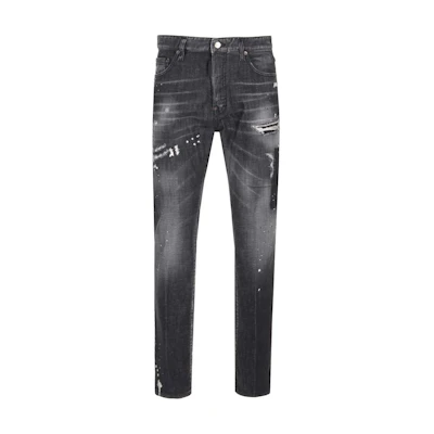 DSQUARED2 Mid-Rise Distressed Straight Black Jeans for Men. S74LB1450S30357-900