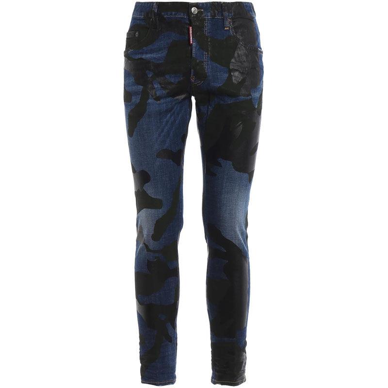 DSQUARED2 Mid-Rise Slim Straight Fit Graphic Print Washed Denim Jeans Men. S74LB0508S30342-470