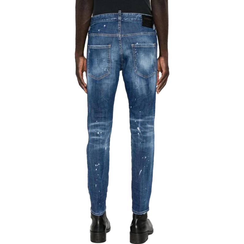 Shop DSQUARED2 中腰直筒破洞牛仔裤 蓝色 S71LB1275S30872470