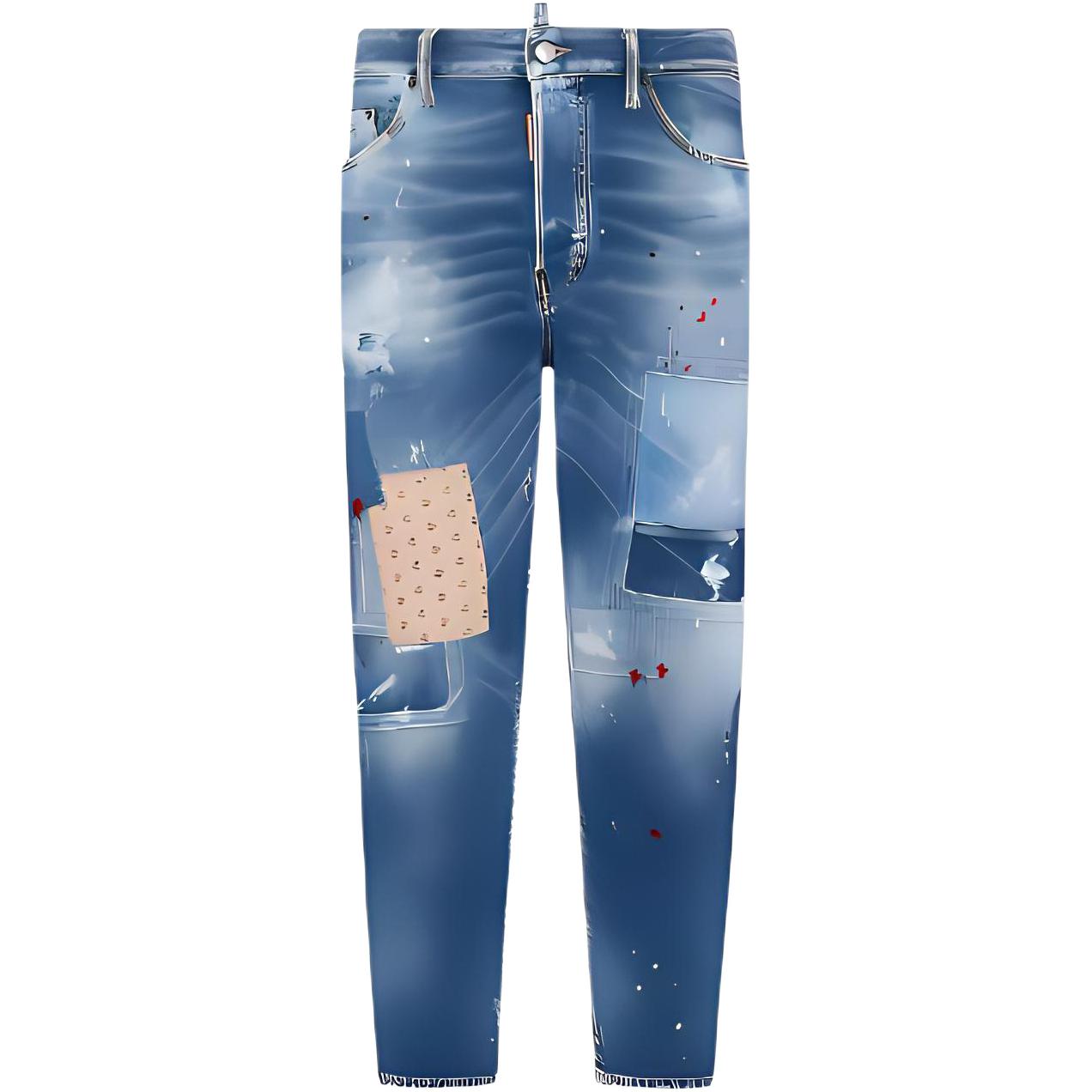 DSQUARED2 Navy Blue  Straight-Leg Denim Jeans with Distressed Patches. S74LB1455S30663-470