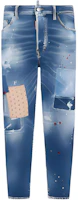 DSQUARED2 Navy Blue Straight-Leg Denim Jeans with Distressed Patches. S74LB1455S30663-470 DSQUARED2 Navy Blue Straight-Leg Denim Jeans with Distressed Patches. S74LB1455S30663-470